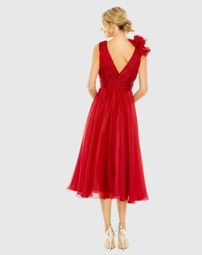 Women Cocktail Dresses Mac Duggal Red Sleeveless Chiffon ALine Tea Length Cocktail Dress Wine
