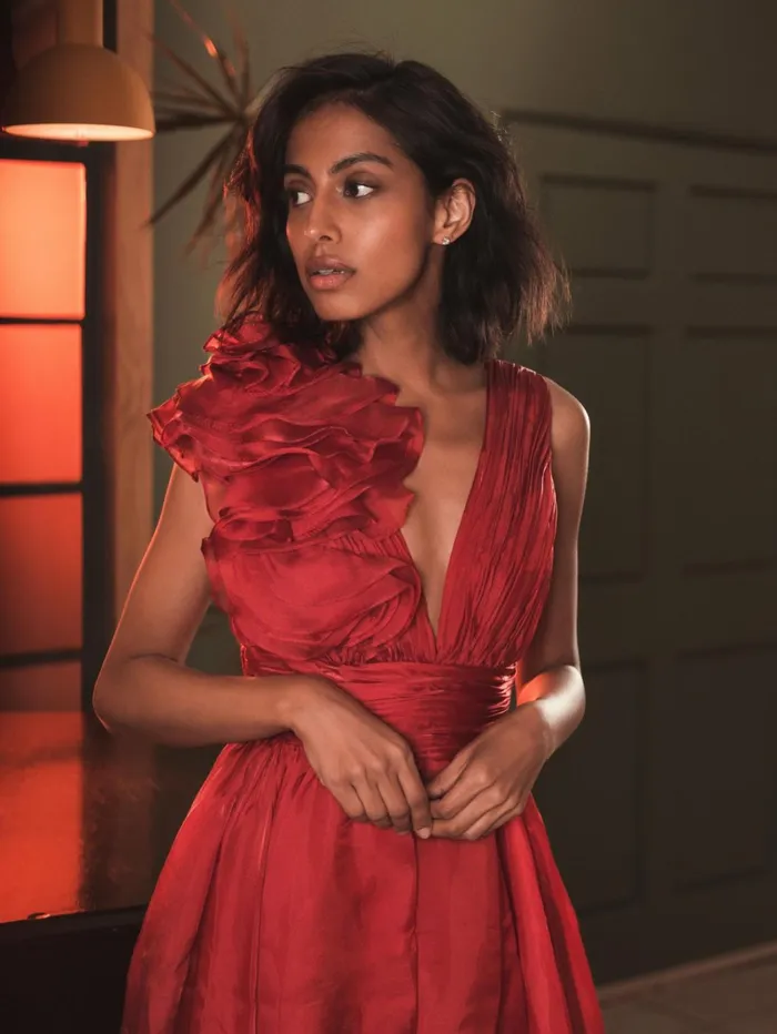 Women Cocktail Dresses Mac Duggal Red Sleeveless Chiffon ALine Tea Length Cocktail Dress Wine