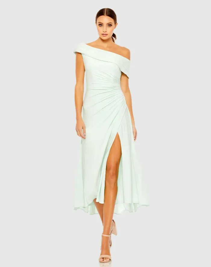 Women Cocktail Dresses Mac Duggal Ruched OffTheShoulder Midi Dress Red