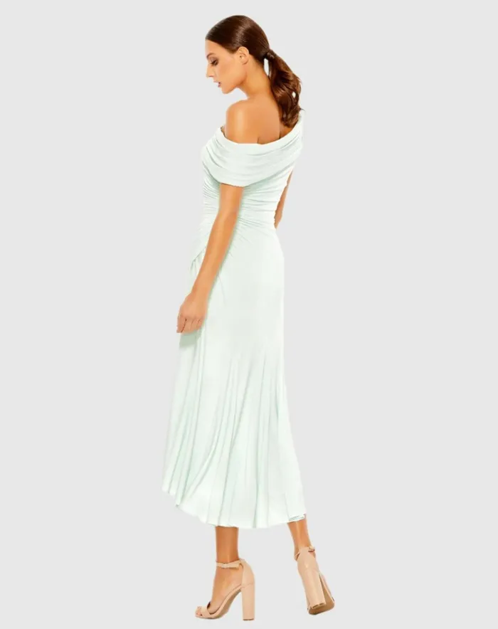Women Cocktail Dresses Mac Duggal Ruched OffTheShoulder Midi Dress Red