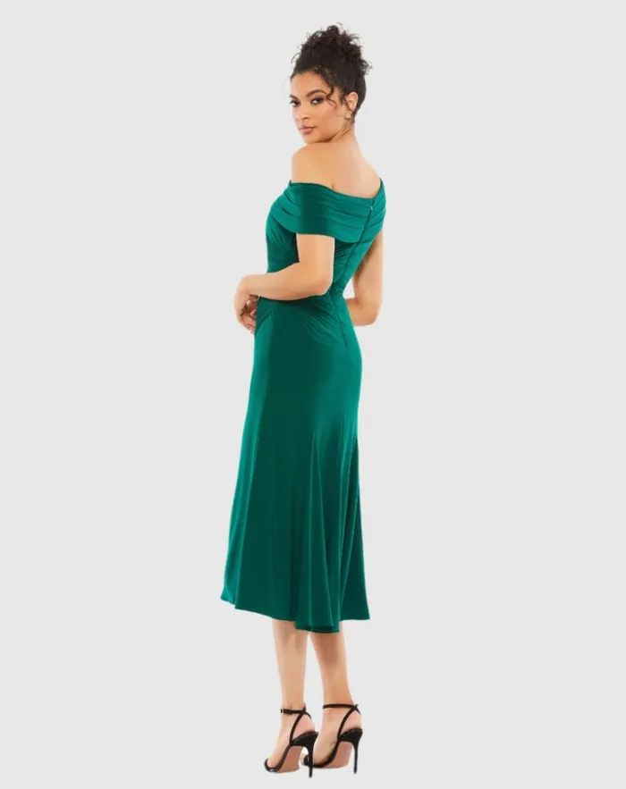 Women Cocktail Dresses Mac Duggal Ruched OffTheShoulder Midi Dress Red