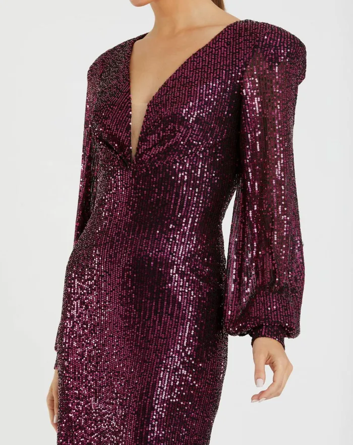 Women Cocktail Dresses Mac Duggal Sequined Structured Bishop Sleeve Midi Dress Magenta Women Cocktail Dresses Mac Duggal Sequined Structured Bishop Sleeve Midi Dress Magenta