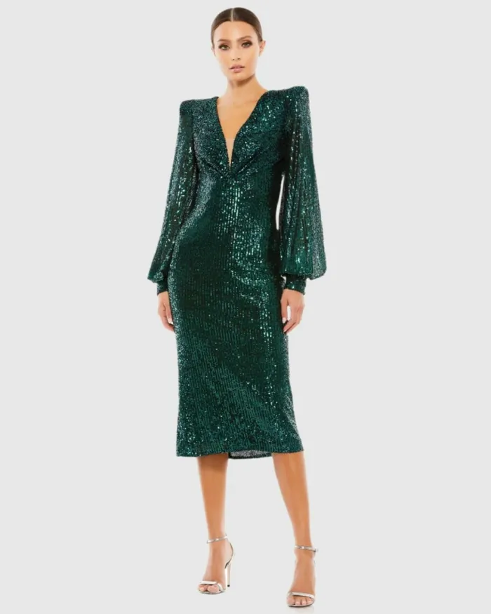 Women Cocktail Dresses Mac Duggal Sequined Structured Bishop Sleeve Midi Dress Magenta Women Cocktail Dresses Mac Duggal Sequined Structured Bishop Sleeve Midi Dress Magenta