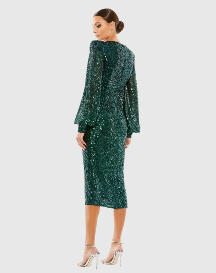 Women Cocktail Dresses Mac Duggal Sequined Structured Bishop Sleeve Midi Dress Magenta Women Cocktail Dresses Mac Duggal Sequined Structured Bishop Sleeve Midi Dress Magenta
