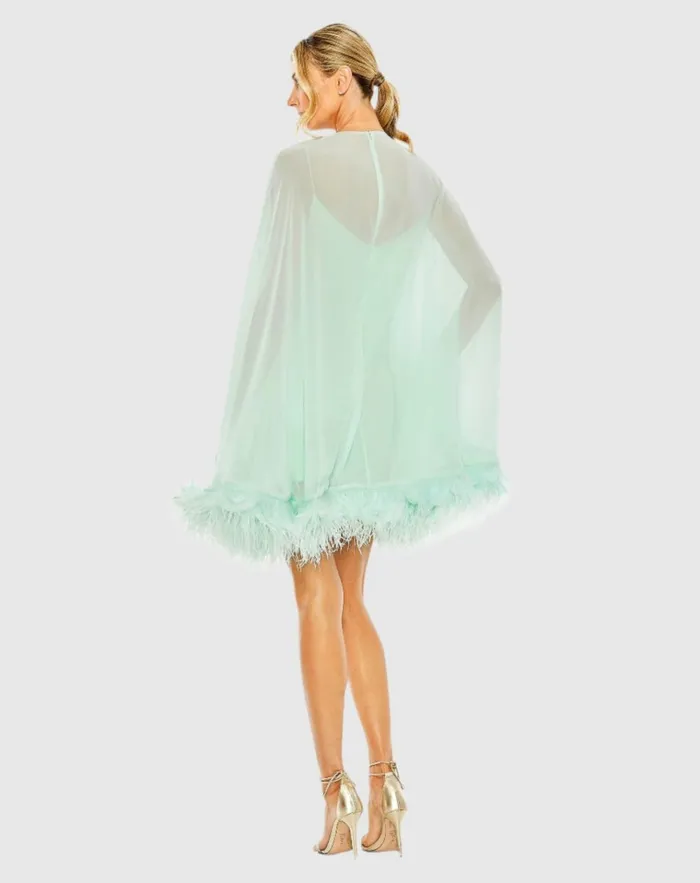 Women Cocktail Dresses Mac Duggal Trapeze Feather Trim Mini Dress Black