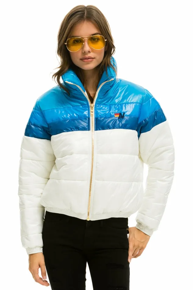 Women COLOR BLOCK LUXE APRES PUFFER JACKET 8211 GLOSSY WHITE DRESDEN Aviator Nation Outerwear