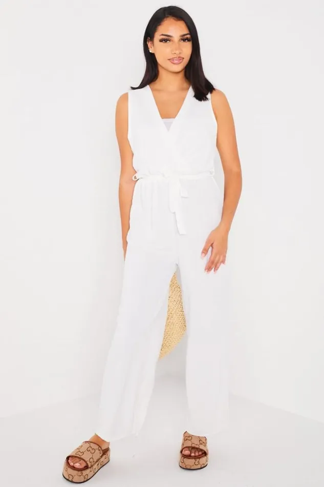 Women Combinaison Pantalon Ceinture Blanche White Brentiny Paris Playsuits