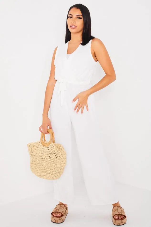 Women Combinaison Pantalon Ceinture Blanche White Brentiny Paris Playsuits