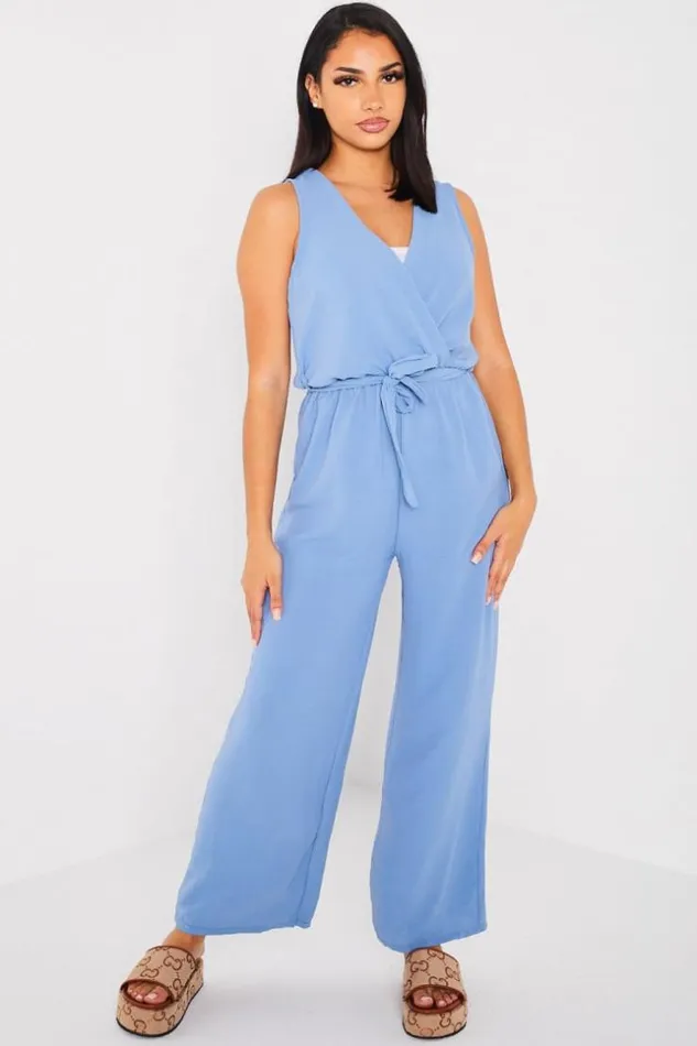 Women Combinaison Pantalon Ceinture Bleue Blue Brentiny Paris Playsuits