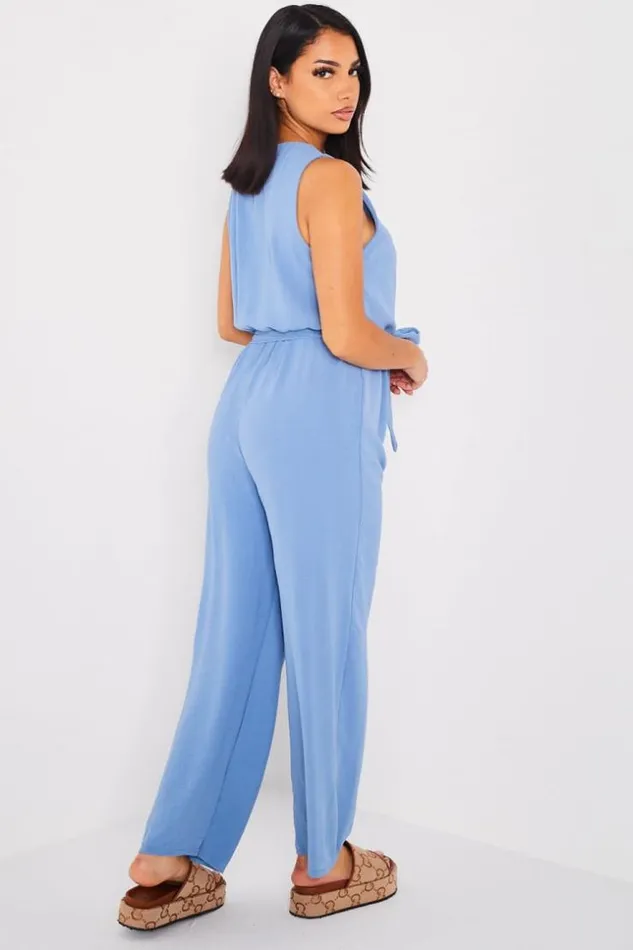 Women Combinaison Pantalon Ceinture Bleue Blue Brentiny Paris Playsuits
