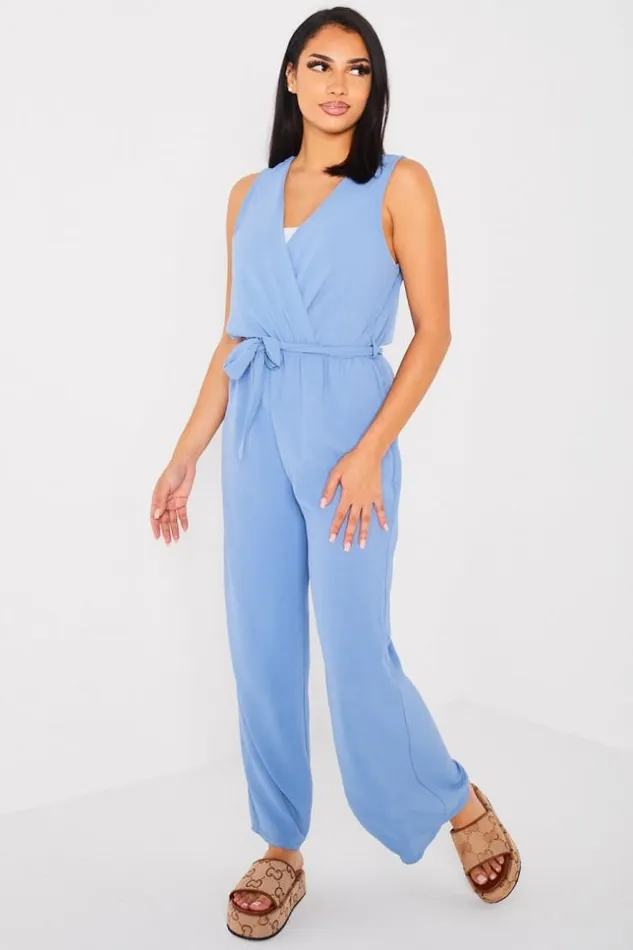 Women Combinaison Pantalon Ceinture Bleue Blue Brentiny Paris Playsuits