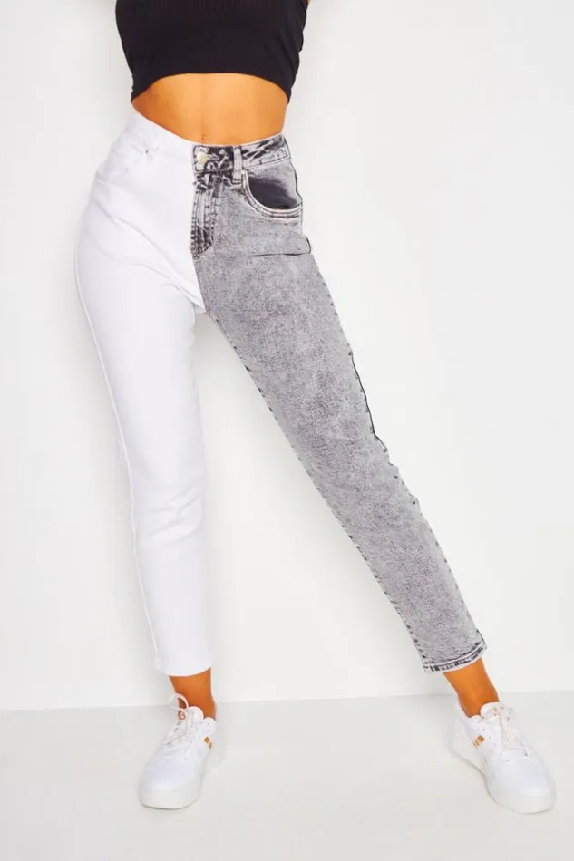 Women Contrast Two Tone Jean In Grey And White Grey Brentiny Paris Jeans