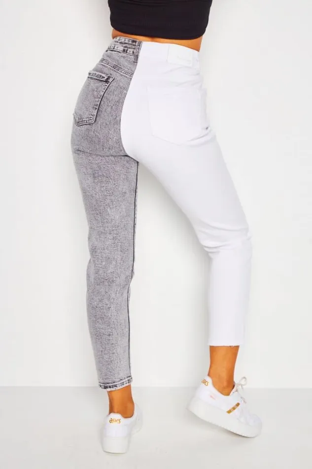 Women Contrast Two Tone Jean In Grey And White Grey Brentiny Paris Jeans