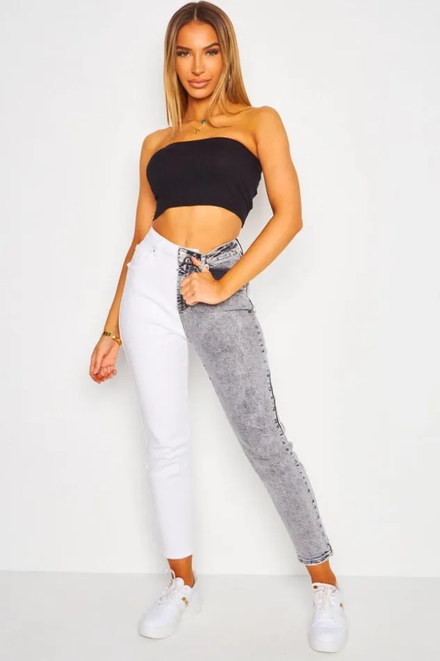 Women Contrast Two Tone Jean In Grey And White Grey Brentiny Paris Jeans