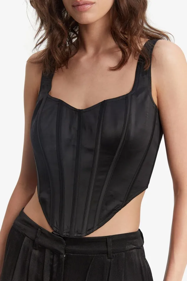 Women Corsets Bardot Satin Corset Bustier In Black Black Women Corsets Bardot Satin Corset Bustier In Black Black