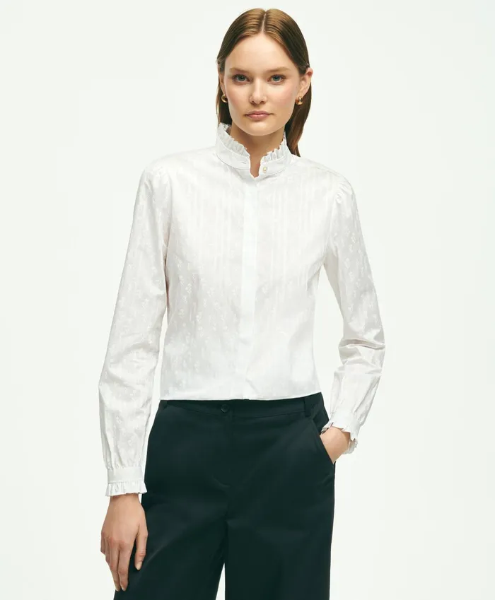 Women Cotton Dobby Shirt White Brooks Brothers Blouses and Shirts