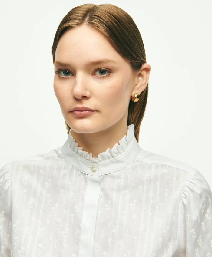 Women Cotton Dobby Shirt White Brooks Brothers Blouses and Shirts