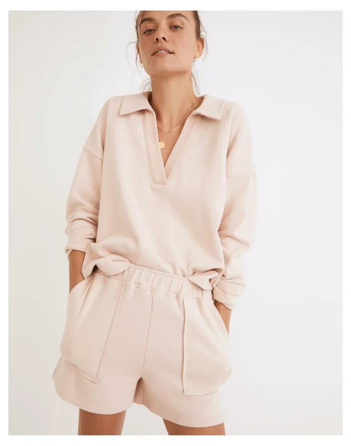 Women Cotton Hemp Pull On Sweatshorts Avalon Pink Madewell Sweatshirts and Sweatpants