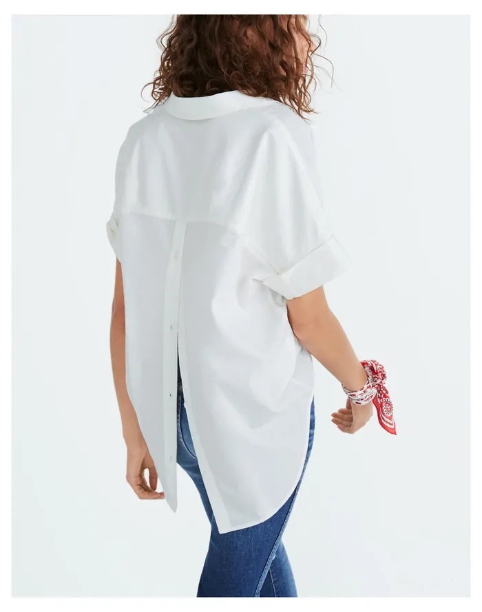Women Courier Button Back Shirt In Pure White Pure White Madewell Tops and Shirts