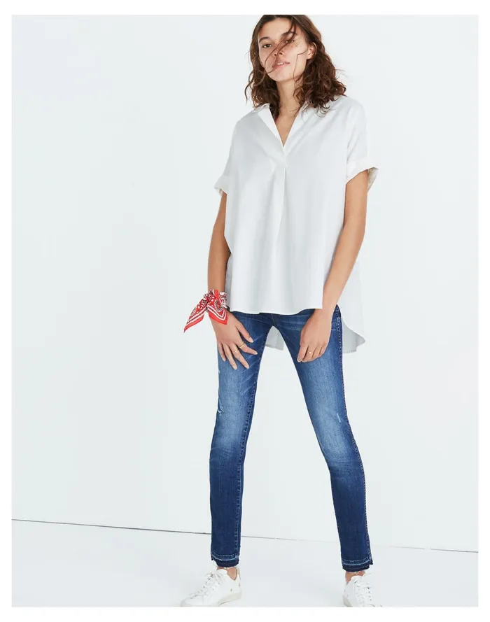 Women Courier Button Back Shirt In Pure White Pure White Madewell Tops and Shirts Women Courier Button Back Shirt In Pure White Pure White Madewell Tops and Shirts