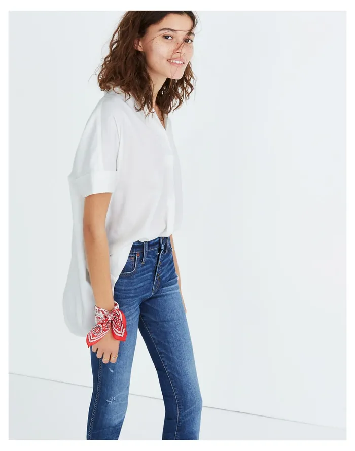 Women Courier Button Back Shirt In Pure White Pure White Madewell Tops and Shirts Women Courier Button Back Shirt In Pure White Pure White Madewell Tops and Shirts