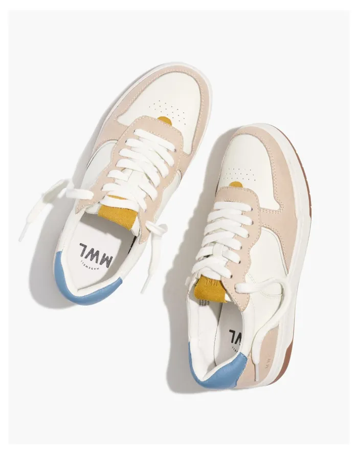 Women Court Sneakers In Neutral Leather And Suede Tranquil Lake Multi Madewell Sneakers Women Court Sneakers In Neutral Leather And Suede Tranquil Lake Multi Madewell Sneakers