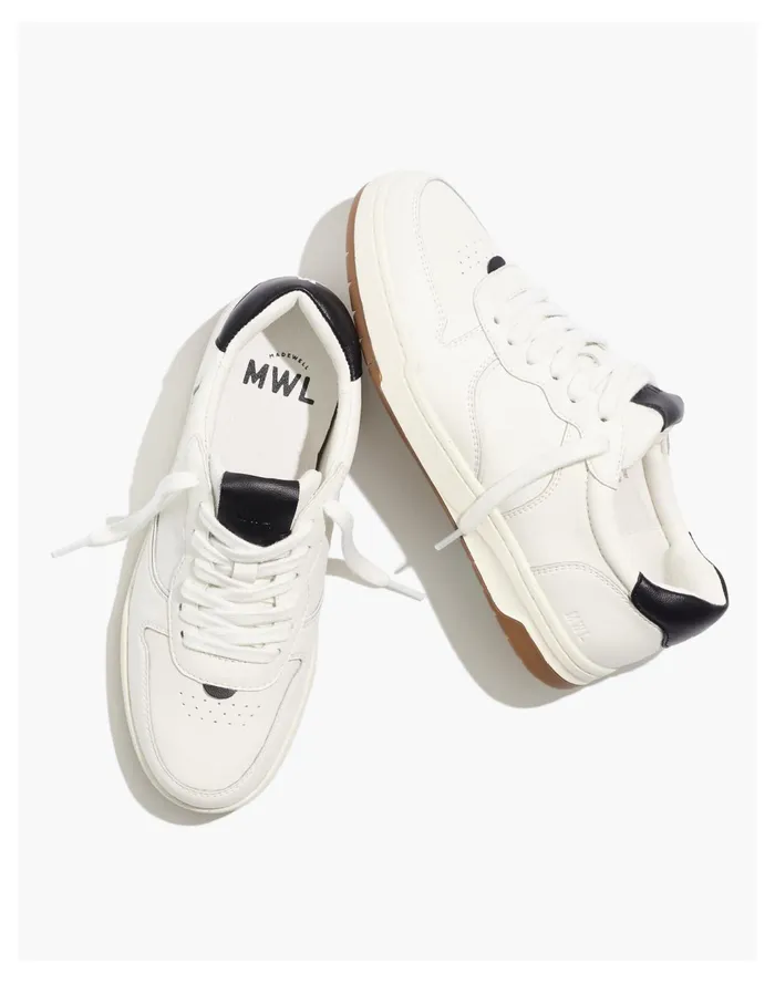 Women Court Sneakers In White And Black Leather Almist Black Multi Madewell Sneakers
