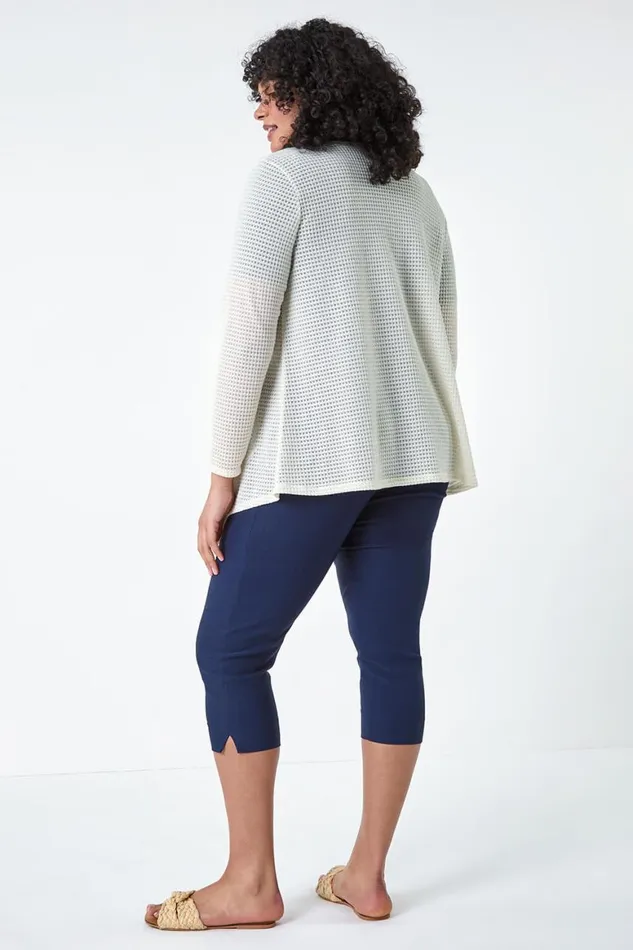 Women Cream Curve Textured Waterfall Cardigan Roman Tops