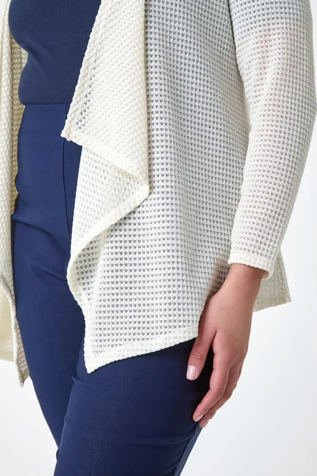 Women Cream Curve Textured Waterfall Cardigan Roman Tops