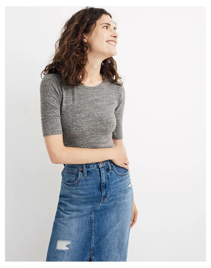 Women Crewneck Short Sleeve Thong Bodysuit Hthr Smoke Madewell Tees