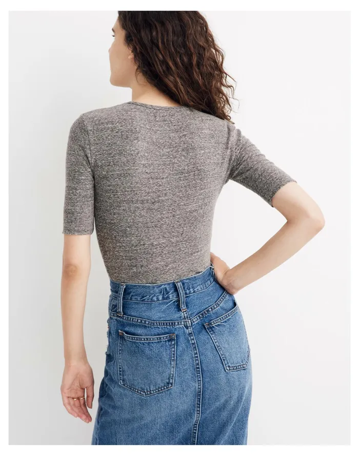 Women Crewneck Short Sleeve Thong Bodysuit Hthr Smoke Madewell Tees Women Crewneck Short Sleeve Thong Bodysuit Hthr Smoke Madewell Tees