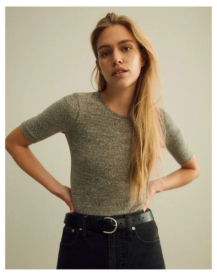 Women Crewneck Short Sleeve Thong Bodysuit Hthr Smoke Madewell Tees Women Crewneck Short Sleeve Thong Bodysuit Hthr Smoke Madewell Tees