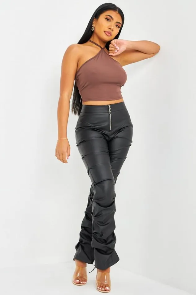 Women Crop Top Marron Dos Nu Nouer Autour Du Cou Brentiny Paris Lace Tops