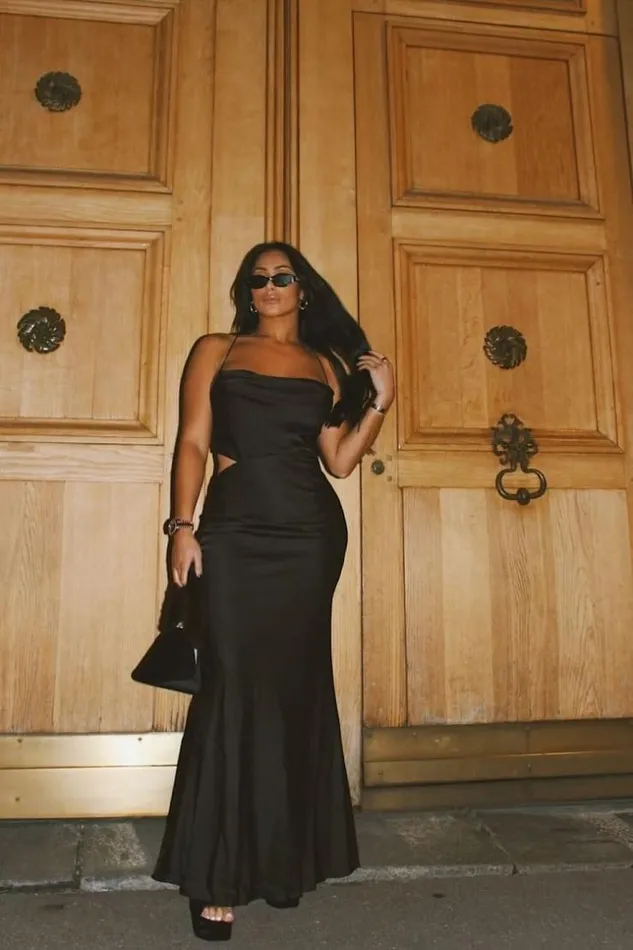 Women Cut Out Cross Back Satin Maxi Dress In Black Black Brentiny Paris Satin Dresses