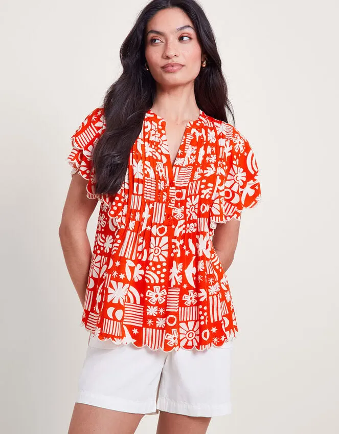 Women Dario Print Pleat Top Red Monsoon Casualwear