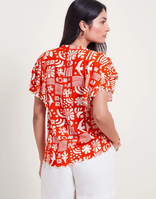Women Dario Print Pleat Top Red Monsoon Casualwear