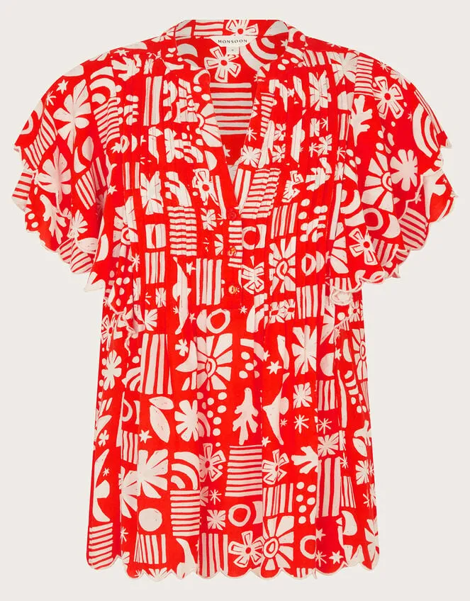 Women Dario Print Pleat Top Red Monsoon Casualwear