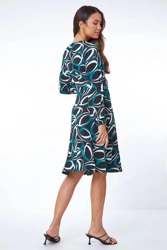 Women Dark Green Abstract Wrap Ring Detail Dress Roman Dresses