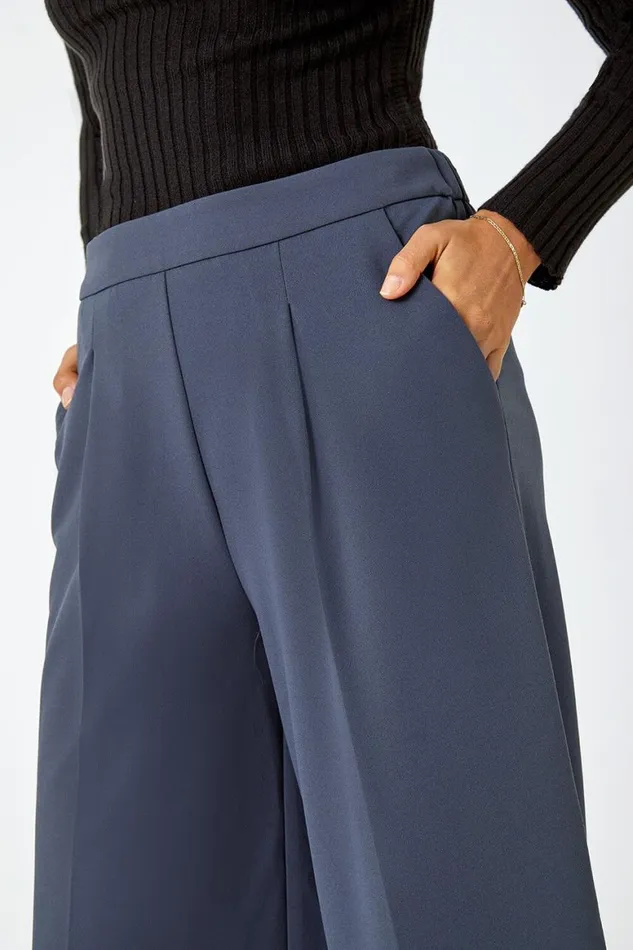 Women Dark Grey Wide Leg Stretch Culottes Roman Trousers