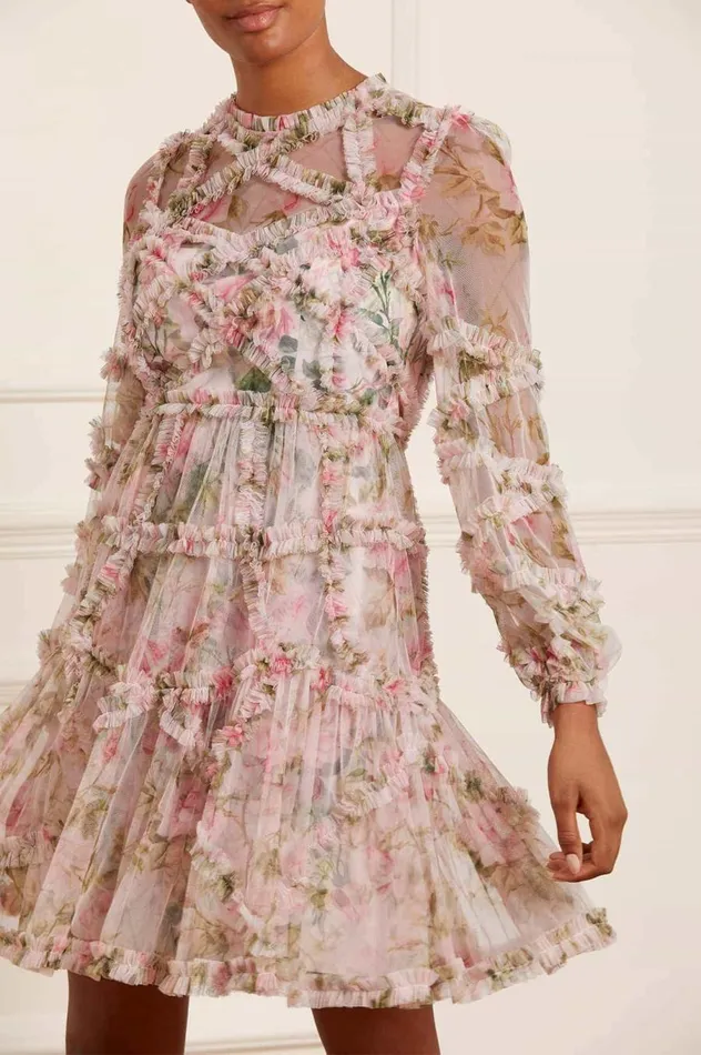 Women Day Dresses Needle and Thread English Rose Diamond Ruffle Mini Dress Pink