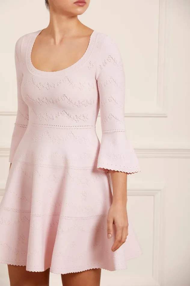 Women Day Dresses Needle and Thread Pretty Pointelle Knit Scoop Neck Mini Dress Pink