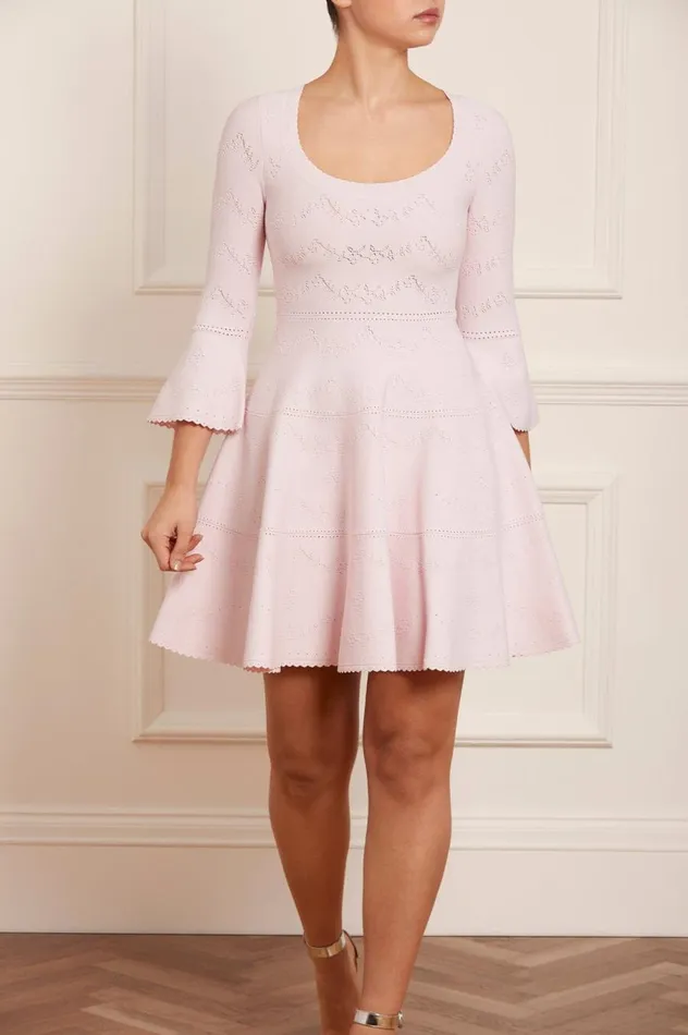 Women Day Dresses Needle and Thread Pretty Pointelle Knit Scoop Neck Mini Dress Pink