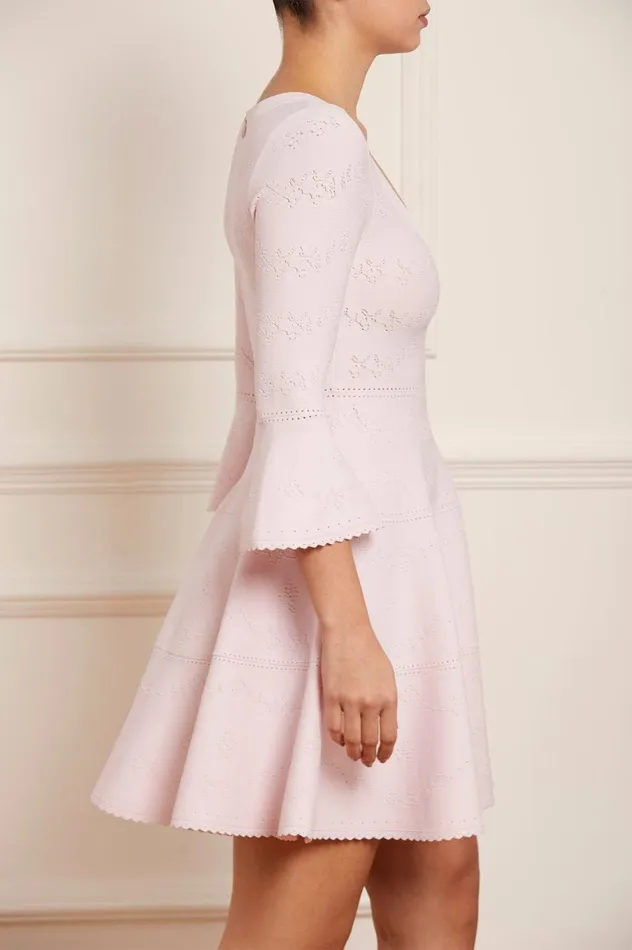Women Day Dresses Needle and Thread Pretty Pointelle Knit Scoop Neck Mini Dress Pink