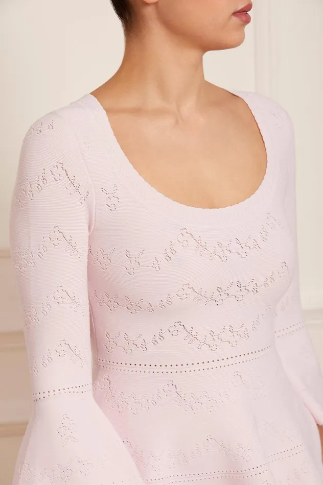 Women Day Dresses Needle and Thread Pretty Pointelle Knit Scoop Neck Mini Dress Pink