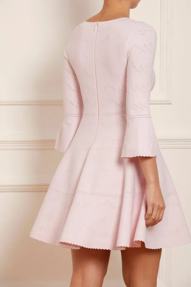 Women Day Dresses Needle and Thread Pretty Pointelle Knit Scoop Neck Mini Dress Pink
