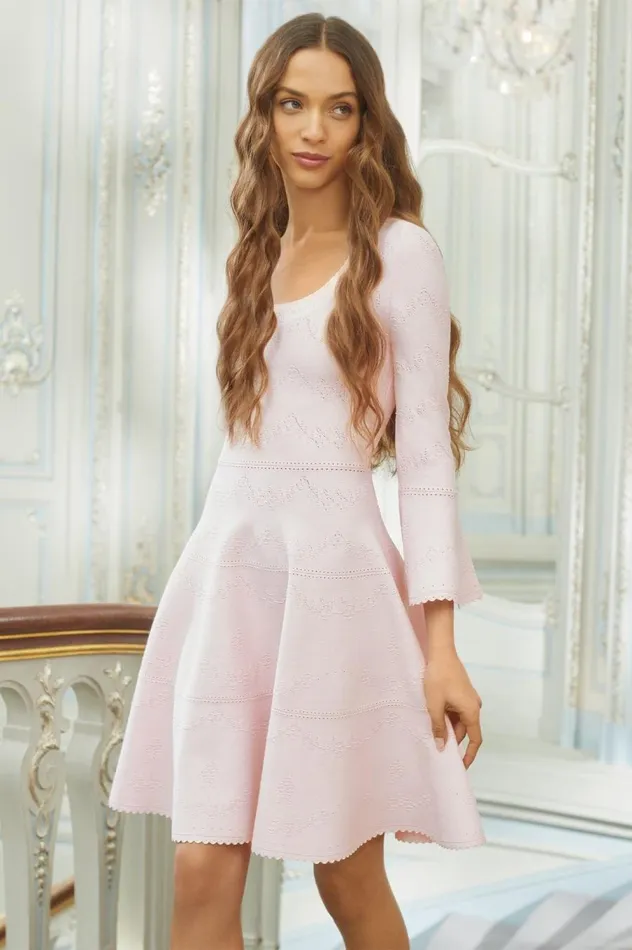 Women Day Dresses Needle and Thread Pretty Pointelle Knit Scoop Neck Mini Dress Pink
