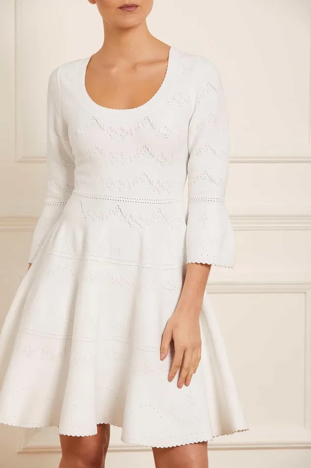 Women Day Dresses Needle and Thread Pretty Pointelle Knit Scoop Neck Mini Dress White