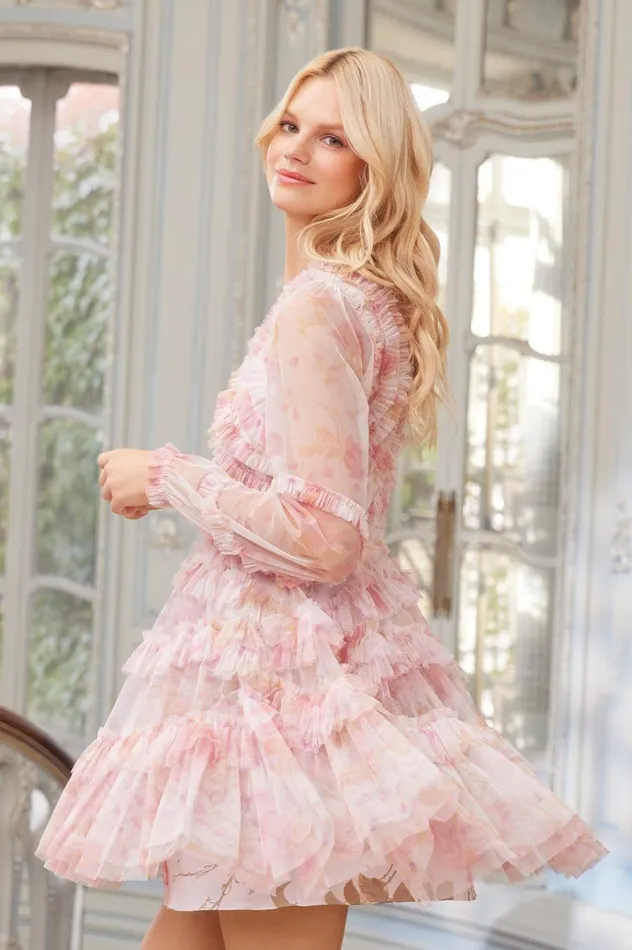 Women Day Dresses Needle and Thread Rose Bluebell Ruffle Mini Dress Pink