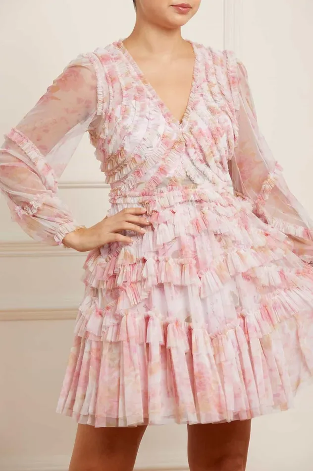 Women Day Dresses Needle and Thread Rose Bluebell Ruffle Mini Dress Pink