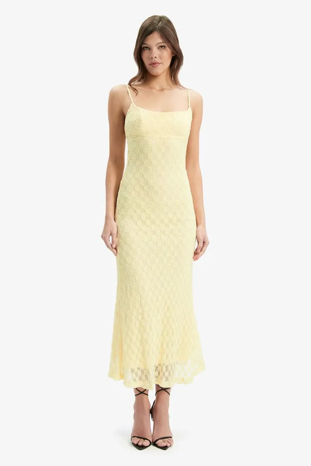 Women Day To Night Dresses Bardot Adoni Mesh Midi Dress In Canary Yellow Canary Yellow